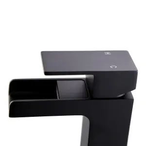 BATHWEST Matte Black Basin Mixer Taps Waterfall Square Mono Bathroom Sink Mixer Tap