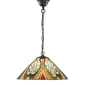 Luminosa Hector 1 Light Medium Ceiling Pendant Dark Bronze, Tiffany glass, E27