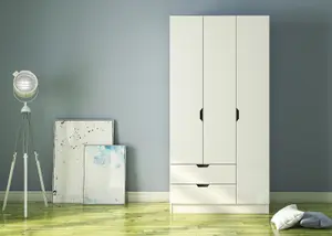 BERGEN 3 Door 2 Drawers White Wardrobe