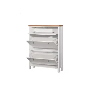 Astbury 3 Tier Shoe Cabinet Storage Cupboard Footwear Stand Rack Wooden White