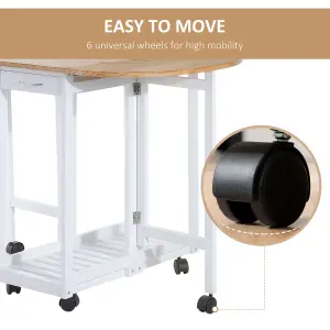 HOMCOM 3pc Wooden Kitchen Cart Trollet Table Folding Stools Space-saving