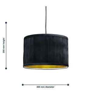 First Choice Lighting Sundance Black Velvet Pleated 30cm Lamp Shade with Gold Inner