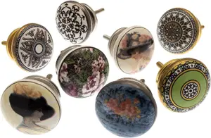 MangoTreeKnobs - Mixed Set of Shabby Chic Vintage Style Ceramic Cupboard Knobs x Pack 8 (MG-144)