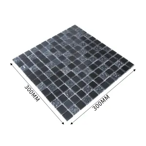 Flourencia Black Gloss Glass effect Glass Mosaic tile, (L)300mm (W)300mm