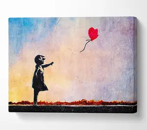 Love Heart Balloon Sunset Canvas Print Wall Art - Medium 20 x 32 Inches