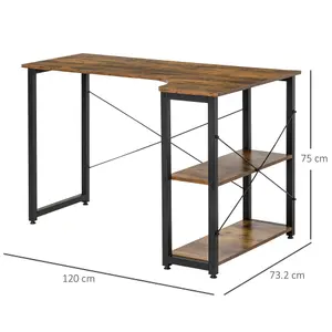 HOMCOM L-Shaped Computer Desk Study Workstation with 2 Shelves, Steel Frame