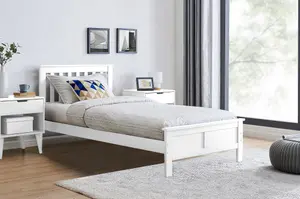 Furniturebox UK Azure White Wooden Solid Pine Quality Single Bed With Windsor Medium-Firm Coil Sprung Mattress (No Drawers)