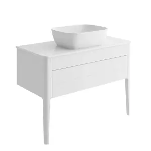 Sutton White Floor Standing Bathroom Vanity Unit with Pre-drilled Tap Hole Worktop (W)980mm (H)700mm