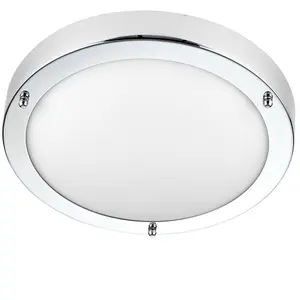 Flush Bathroom Ceiling Light Chrome Glass IP44 Round LED Cool White Lamp Fitting