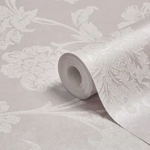 Sandringham Floral Lilac & white Metallic effect Smooth Wallpaper Sample