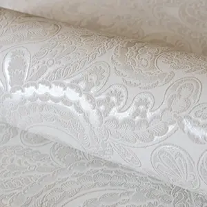 Galerie Adonea Ares Antique White Metallic Damask 3D Embossed Wallpaper Roll