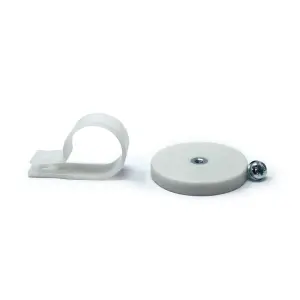 43mm dia x 6mm high Rubber Coated Cable Holding Magnet With 25.4mm Cable Clip (White) - 8kg Pull (Pack of 1)