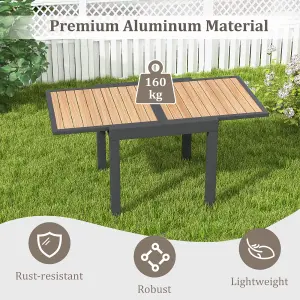 Costway 4-6 People Extendable Patio Dining Table Wood-like Rectangular Aluminum Table