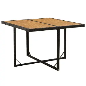 Berkfield Garden Table Black 109x107x74 cm Poly Rattan&Solid Wood Acacia