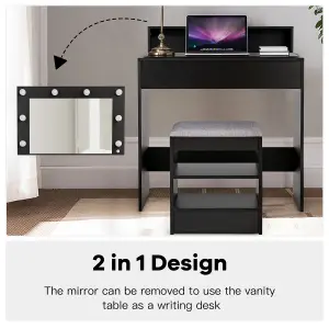 Costway Vanity Table Set Makeup Dressing Desk w/ 8 LED Light Bulbs Drawer & Stool