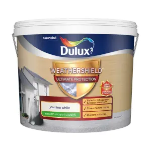 Dulux Weathershield Ultimate Jasmine white Smooth Matt Masonry paint, 10L