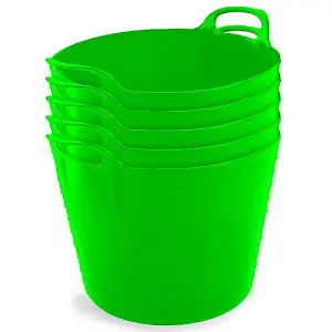 42L Lime Green Flexi Tubs- Multi Purpose Flexible Storage Container Buckets- Set of 5