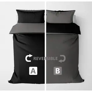 Microfiber Solid Colour Duvet Cover Set with Pillowcases Grey/Black / Double - 2 Standard Pillowcases