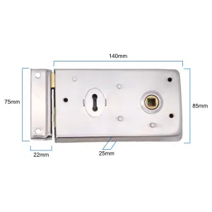 EAI Rim Sashlock Surface Mounted Lock - 140 x 85mm - Satin Chrome