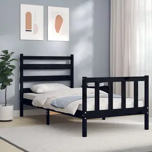 Berkfield Bed Frame with Headboard Black 100x200 cm Solid Wood