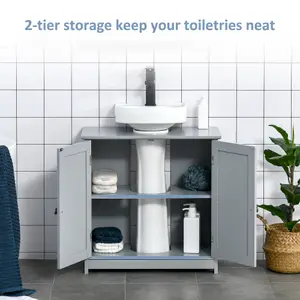 kleankin 60x60cm Under-Sink Storage Cabinet w/ Adjustable Shelf Drain Hole Grey