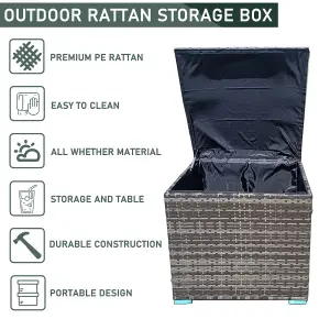 Rattan Garden Storage Box, Waterproof Deck Box with Lid, 333L Storage Basket Box, Gas Pressure Spring - Mix Gray