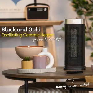 Russell Hobbs Electric Heater 2000W Low Energy Ceramic Portable Heater 24hr Timer Black & Gold 2 Year Guarantee RHCTH2002G