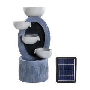 4 Bowls Solar-Powered Water Fountain Outdoor Garden Decor with Lights