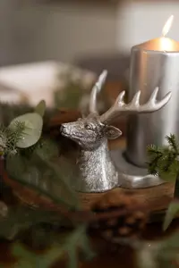 Christmas Silver Stag Pillar Candle Holder