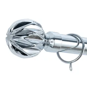 A.Unique Home Geo Ball Metal Extendable Curtain Pole With Rings and Fittings (25/28mm) - Nickel, 70cm - 120cm  Approx