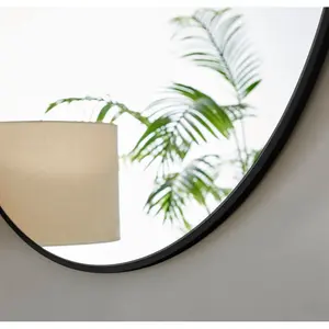 Alcantera Round Metal Frame Wall Mirror Simple and Elegant Modern Design Black / 100cm H x 100cm W