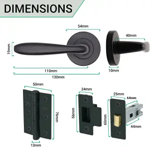 EAI - Sassari Lever on Rose Latch Kit / Pack - 64mm Latch - 76mm Hinges - Matt Black