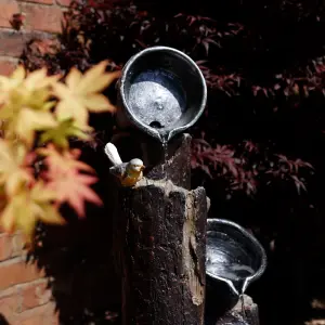 Outdoor Garden solar Powered Triple Cascading Woodland Water Feature + LED Light & Battery Back Up