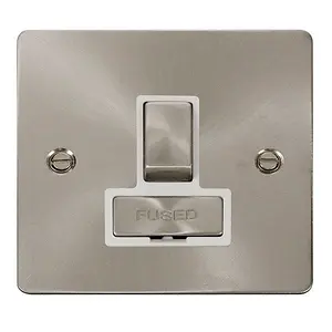 Flat Plate Satin / Brushed Chrome 13A Fused Ingot Connection Unit Switched - White Trim - SE Home