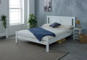 Glory Bed, White Wooden Slatted Frame - 5FT King Size