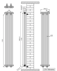 Right Radiators 1800x290 mm Vertical Traditional 2 Column Cast Iron Style Radiator White