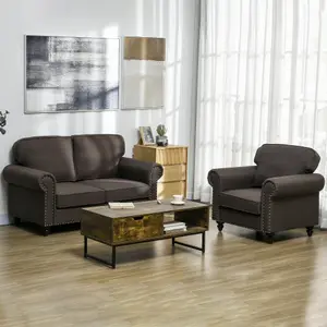 HOMCOM 2 Seater Sofa for Living Room, with Nailhead Trim, Dark Brown