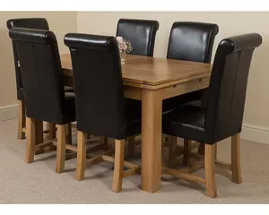 Richmond 140cm - 220cm Oak Extending Dining Table and 6 Chairs Dining Set with Washington Black Leather Chairs