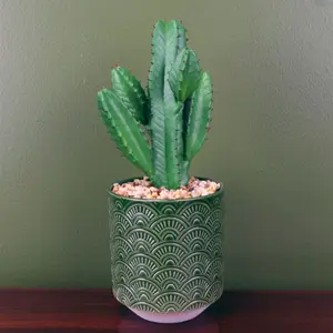 23cm Artificial Cactus Plant Potted in Green Ceramic Planter