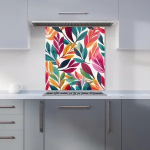 Bright Leaves Pattern Premium Glass Kitchen Splashback W600mm x H650mm