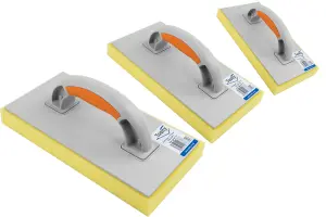 Toolty Sponge Grouting Float 280x140x30mm Set 3PCS Yellow Medium Dense Two Component Handle Tiling Finishing Trowel Floors Walls