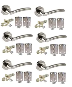 Golden Grace Indiana Style Chrome Door Handles, Duo Finish, 6 Sets (Lever Latch Pack)