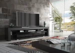 TV Unit 200cm Modern Black with High Gloss Doors - Creative Furniture