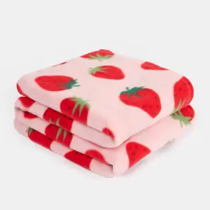 Strawberry Fleece Throw Over Bed Blanket Picnic Travel Warm Chair Sofa Bedspread