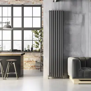 Kensington Grey Double Vertical Radiator - 1500x472mm