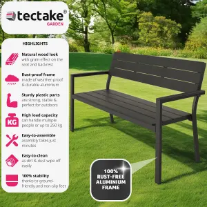 Garden Bench - 2-seater, weatherproof aluminium frame, 128 x 59 x 88 cm - dark grey