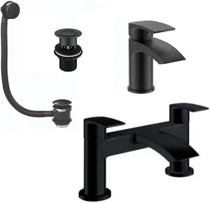 Bathroom Luxury Matt Black Bath Filler And Basin Tap Pack