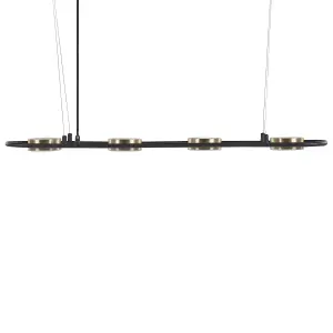 4 Light Metal LED Pendant Lamp Black and Brass MALI