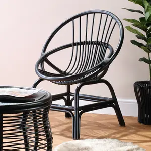 Moon Chair Indoor Rattan in Black (H)84cm x (W)75cm x (D)63cm