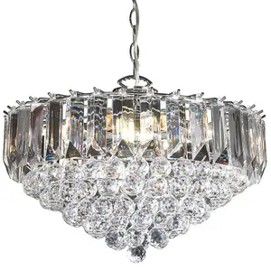 6 Light Chandelier Pendant Chrome Clear Shade Hanging Ceiling Feature Lamp Bulb